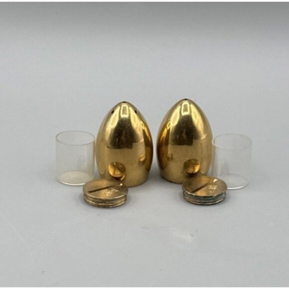 Vintage William Adams Golden Brass Salt and Pepper Shaker Set From Italy - Picture 3 of 7